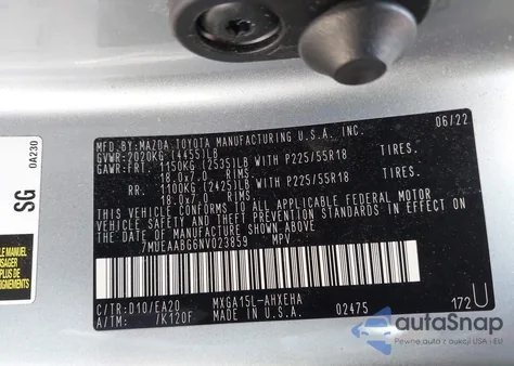 2022 Toyota Corolla Cross Xle из США, поврежденный, VIN 7MUEAABG6NV023859